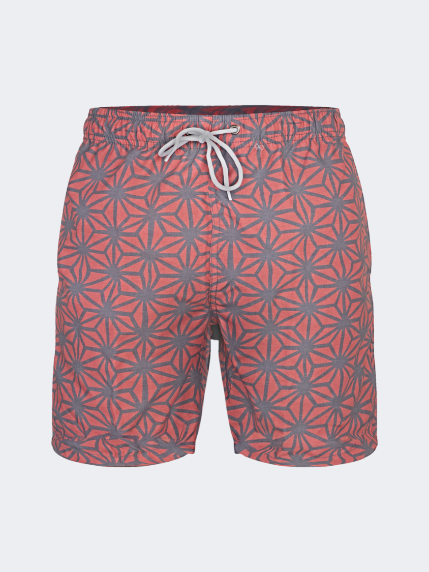 Oil &amp; Gaz Comfortable Men Beach Anchor Print Swim Short Coral