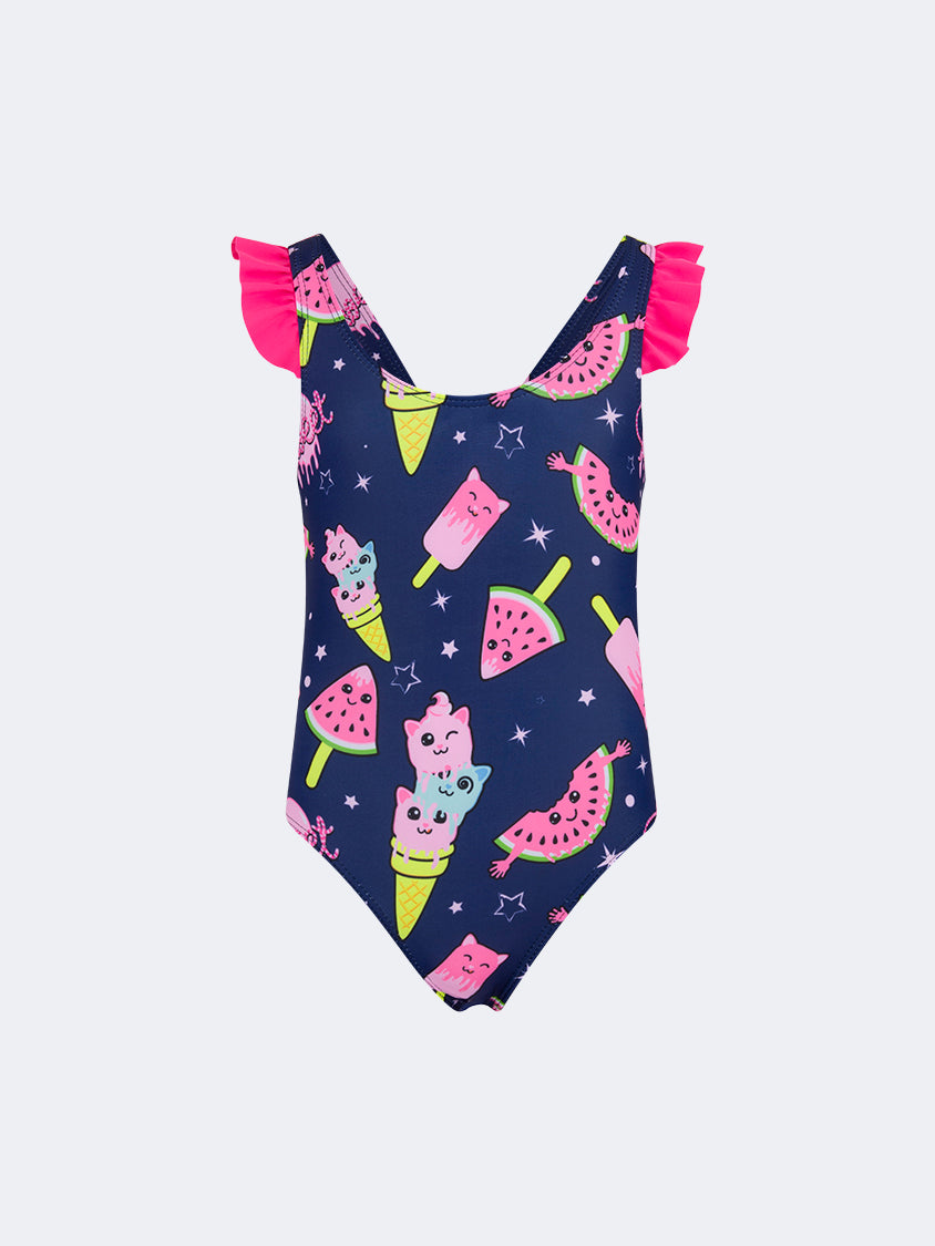 Oil And Gaz Colorful Kids-Girls Beach Monokini Navy