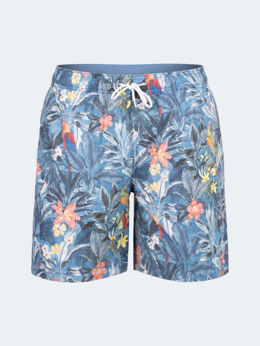 Oil &amp; Gaz Comfortable Men Beach Parrot Print Swim Short Navy