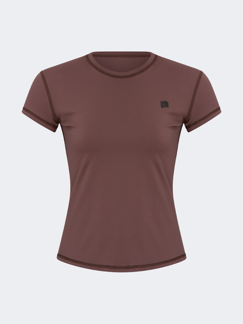 Oil And Gaz Comfortable Women Lifestyle Crew Neck T-Shirt Brown