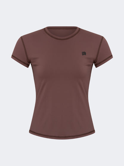Oil And Gaz Comfortable Women Lifestyle Crew Neck T-Shirt Brown