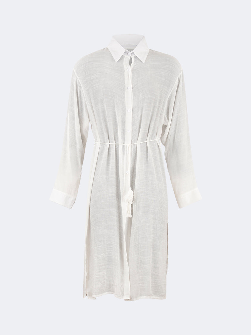 Oil And Gaz Chic Women Beach Linnen Dress Ls White