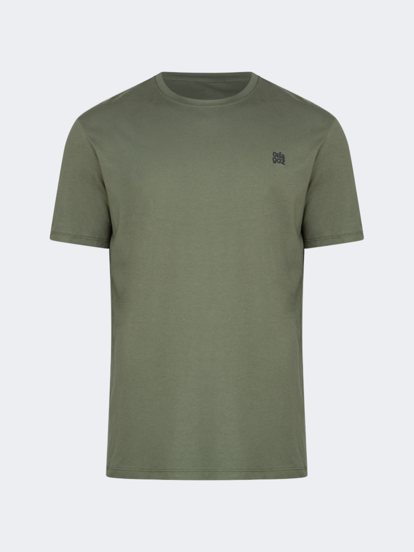 Oil And Gaz Big Size Men Lifestyle Round Neck T-Shirt Olive
