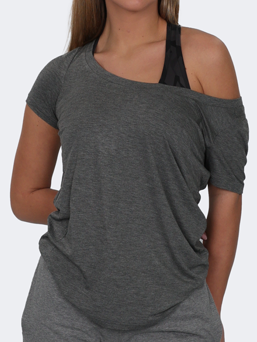 Oil And Gaz Wide Round Neck Women Lifestyle T-Shirt Grey