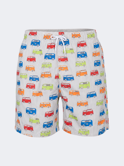 Oil &amp; Gaz Comfortable Men Beach Cars Print Swim Short White