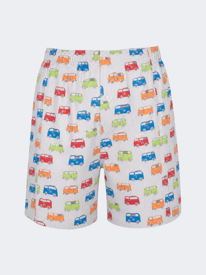 Oil &amp; Gaz Comfortable Men Beach Cars Print Swim Short White